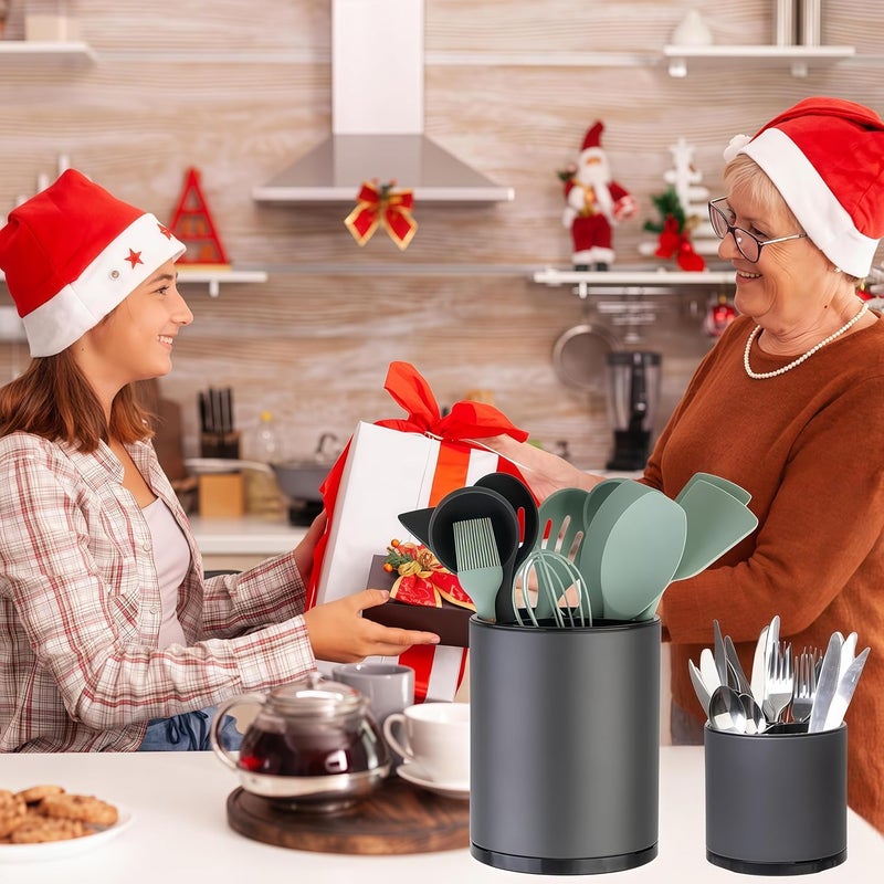LIBODOUR Utensil Holder,Extra Large Utensil Holder for Kitchen Counter, Silverware Organizer, Stainless Steel Storage Cooking Caddy Flatware Spoon Spatula Tool Cutlery Container(2 Set) - Image 2
